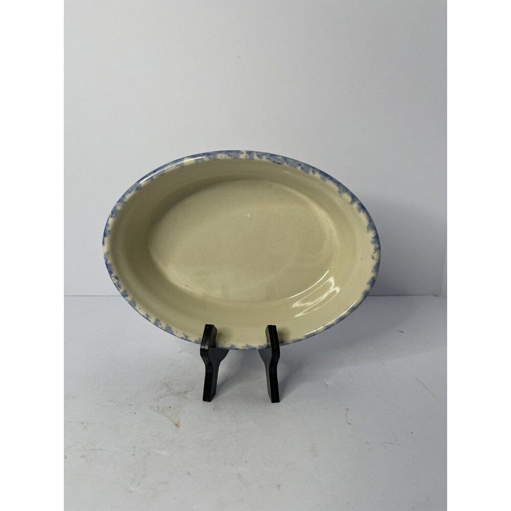 Roseville Blue Spongeware 7 1/2” oval serving bowl
